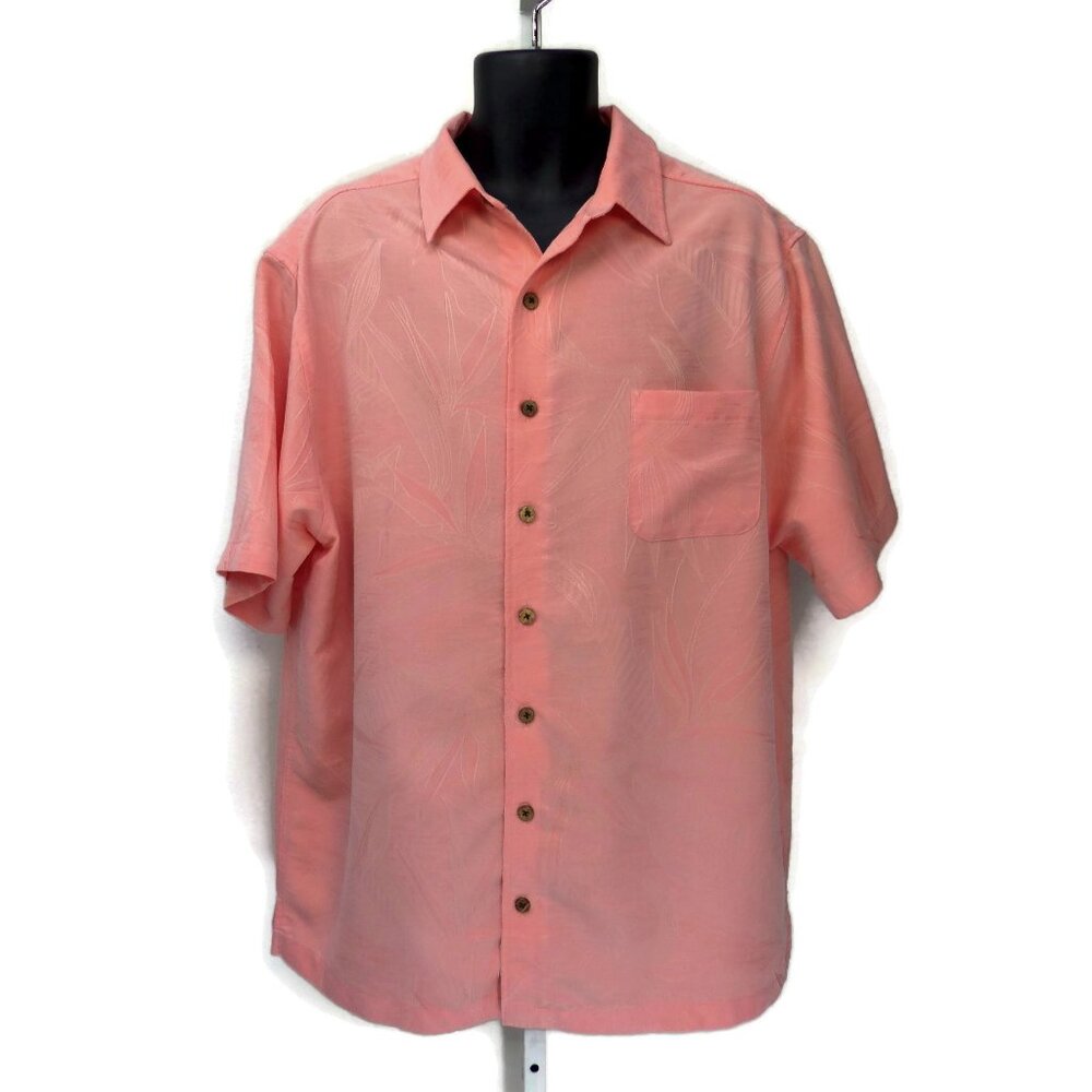 Caribbean Men's Button Down Shirt XLT Extra Large Tall Salmon Pink Embossed